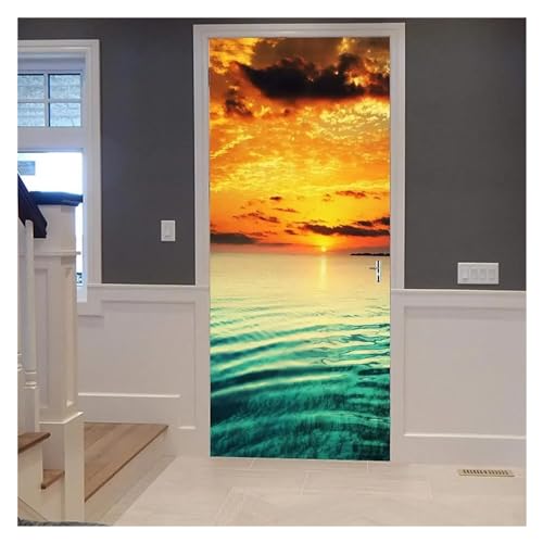 Papier peint amovible de paysage de mer pour masquer une porte usée