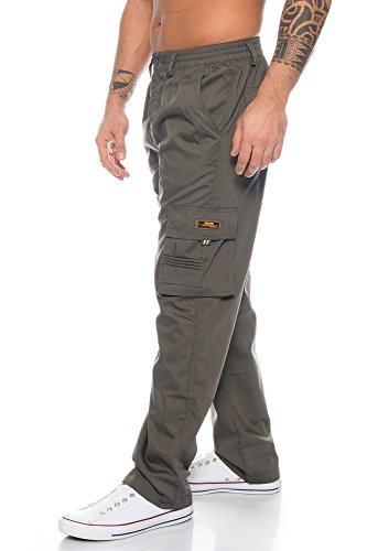 Benk Cargo - Pantalones de trabajo para hombre, color liso, con cintura elástica gris XXL