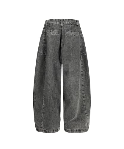 Unisex Vintage Washed Barrel Jeans, Retro Smoke Gray Wide Leg Denim Pants for Streetwear2