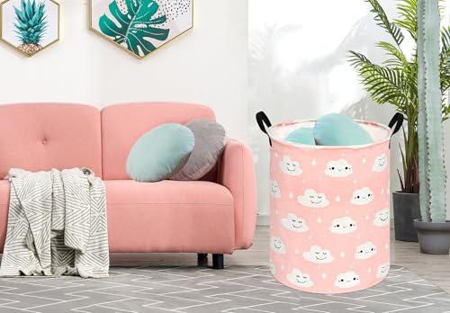 Image of Kids Laundry Hamper Clothes Gift Basket Storage Laundry Baskets Organizer Bin with Handles for Nursery Room (Smile)