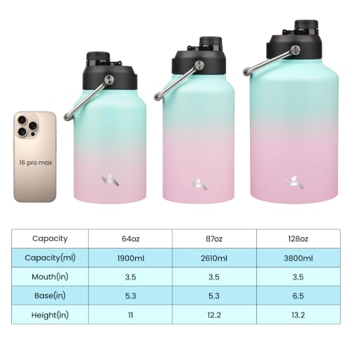 Image of Konokyo 128 oz Insulated Stainless Steel Water Bottle Jug with Handle