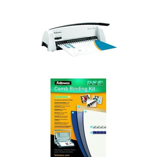 Fellowes 5227901 Starlet 2+ Perforelieur par Anneaux Plastique 12 Feuilles Blanc et Gris Foncé + Fellowes Lot de 10 Baguettes de reliure à Anneaux Kit débutant