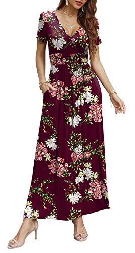 Image of CATHY Maxi Dresses for Women Short Sleeve V-Neck Casual Long Summer Wrap Dress with Pockets