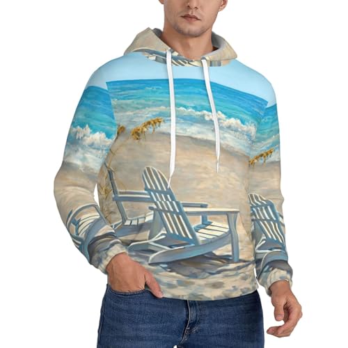 Sweat à capuche avec cordon de serrage homme pull manches longues motif scène de plage et chaises