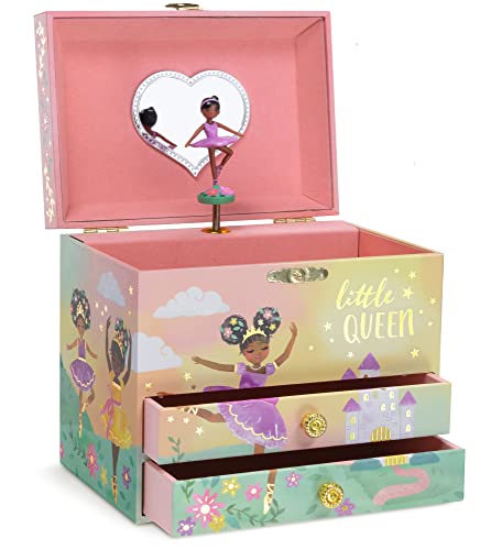 jewelkeeper jewelry box for girls - 2-drawer music box with little queen ballerina dancing to swan lake, cute pink design, keepsake storage for treasured accessories - 6.75 x 5.25 x 6 inches