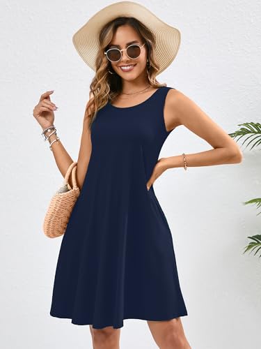 Image of KORSIS Summer Dress for Women Casual T Shirt Tank Dresses Sleeveless Swing Flowy Ladies Beach Vacation Sundress with Pocket