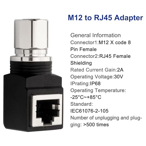 Adaptador RJ45 a M12 X Coded 8 Pin Rotable miniatura 7