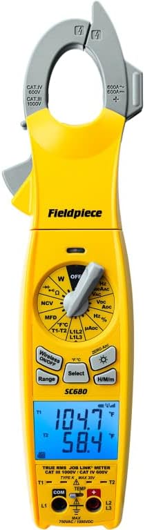 Fieldpiece SC680 - Medidor de abrazadera de alimentaci&oacute;n inal&aacute;mbrica