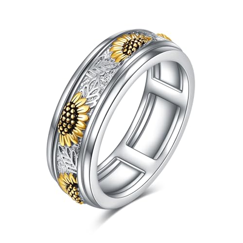 POPLYKE Sterling Silver Anxiety Spinner Rings Rotatable Mood Rings for Women Relieve Stress Gift