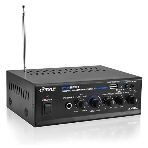 Bluetooth Mini Blue Series Home Audio Amplifier - Compact Desktop Home Theater Stereo Amplifier Receiver with USB Charge Port | Pager & Mixer Karaoke Modes | Mic Input (40 Watt x 2) | Pyle PTA22BT, 2X2X2