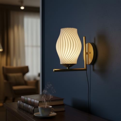 Image of Wall Lamp for Living Room | Wall Light Bedroom, Wall Decor with 7-INCH Unbreakable Polycarbonate Lampshade and Metal Fitting(with Bulb) (Spiral L)