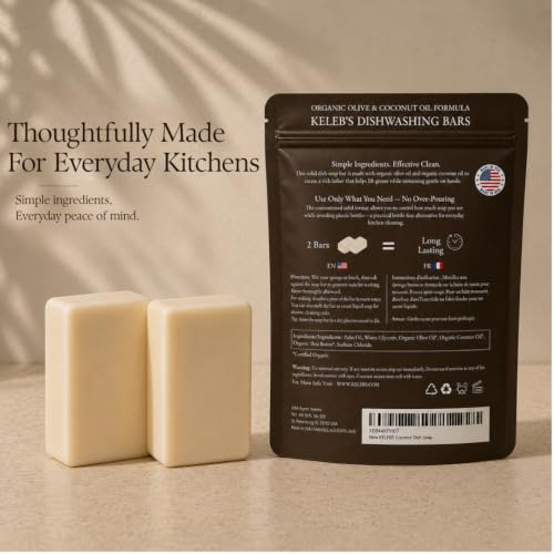 Image of KELEBS Unscented Natural Dish Soap Bar, Organic Coconut, Non-Toxic, 5-Pack