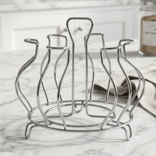 Image of Stainless Steel Glass Holder Stand for Kitchen Counter, Water Tumbler Organizer Rack, Drinking Cup Storage, Rust Resistant Glass Drying Stand, Modern Countertop Kitchen Organizer