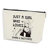 Anime Gifts Kawaii Makeup Bag Anime Stuff Sketching lovers Lined Cosmetic Bag Anime Merch Japanese Gifts for Women Girls Anime Lovers Fans Daughter Best Friends Sisters Birthday Travel Toiletry Bag
