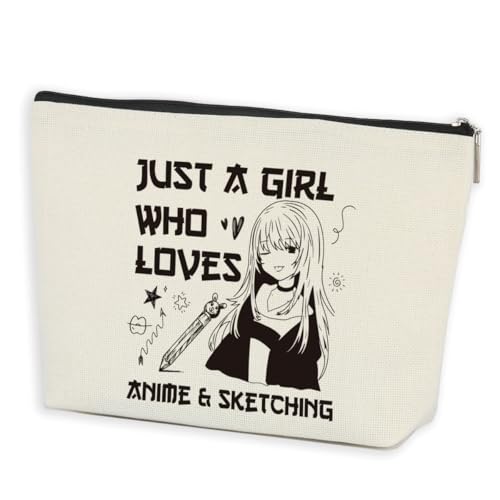 Anime Gifts Kawaii Makeup Bag Anime Stuff Sketching lovers Lined Cosmetic Bag Anime Merch Japanese Gifts for Women Girls Anime Lovers Fans Daughter Best Friends Sisters Birthday Travel Toiletry Bag