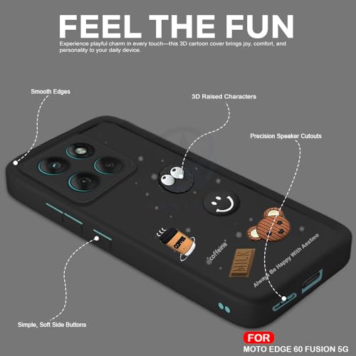 Image of AESTMO Back Case Cover for Motorola Moto Edge 60 Fusion 5G Cover | Cute Fun Cartoon| Silicone Case | Full Body Protection | Camera Protection Back Cover for Motorola Moto Edge 60 Fusion 5G (Black)
