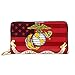 Handtaschen USMC Und Amerikanische Flagge Reißverschluss Geldbörse Retro Portmonee Niedliche Leder Geldbörse Für Mutter, Kinder, Lehrer