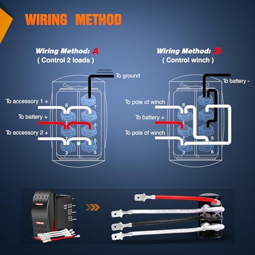 Image of Nilight Waterproof 7Pin Rocker Switch with Jumper Wires Red | Toggle ON Off ON Switches DPDT 12V 24V Winch Pump Switch for Cars Trucks Caravans Boats RV SUV ATV UTV