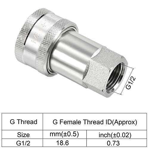 PATIKIL 1Pack Hydraulische Schnellkupplung Karbonstahl G1/2 Buchse 1.57\ Leitung Silber