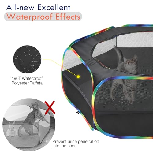 Image of Pawaboo Small Animal Playpen with Zippered Cover, Black + Rainbow