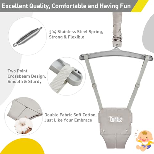 Image of FUNLIO 2 in 1 Swing Set for Toddler & Baby Jumper, Heavy Duty Kids Swing & Bouncer with 4 Sandbags, Foldable Metal Stand for Indoor /Outdoor Play, Easy to Assemble and Store - Grey