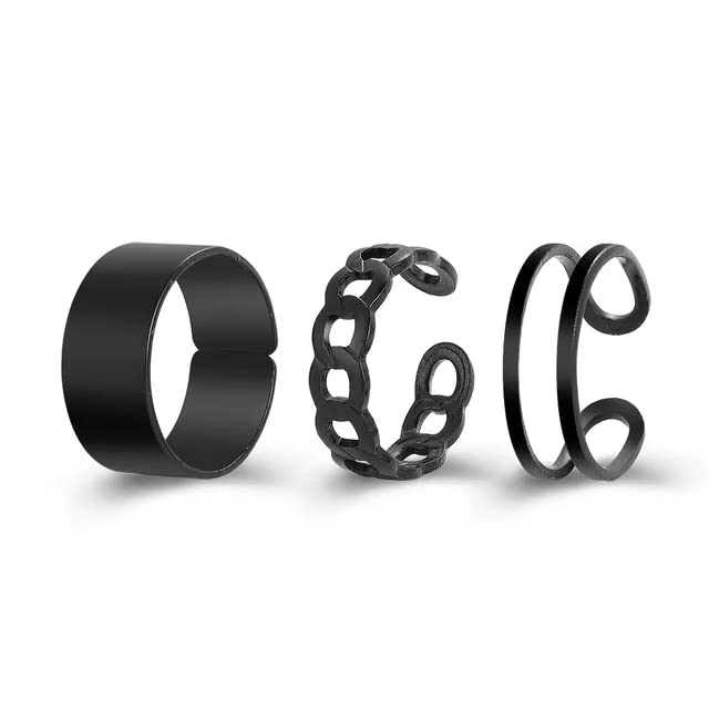 DamlaBlack Hiphop Rock Geometry Circular Punk Rings Set Opening Index Finger Accessories Buckle Joint Ring for Women Jewelry