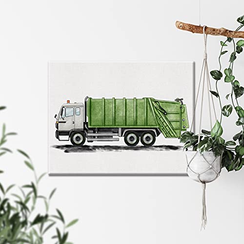 Nvhai Garbage Truck Canvas Wall Art Watercolor Transportation Vehicles Garbage Truck Canvas Painting Prints For Home Boys Bedroom Nursery Wall Decor Framed Artwork Gifts thumb #4