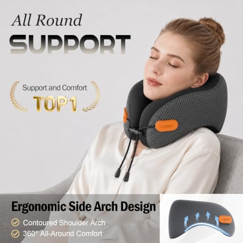 Image of Ergonomic Travel Pillow,100% Memory Foam Travel Neck Pillow For Airplanes