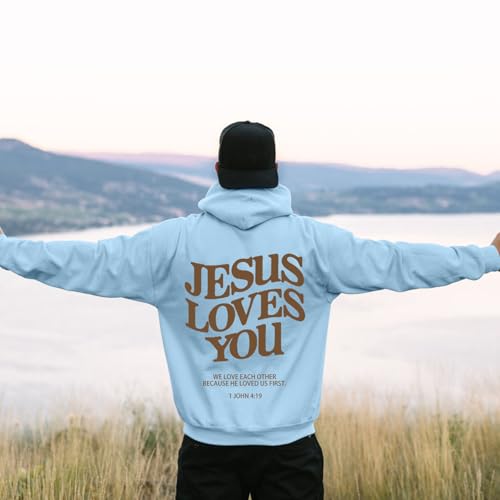 Jesus Loves You Hoodie Letter Graphic Christian Hoodies with Pocket Drawstring Oversized Long Sleeve Sweatshirt Tops2