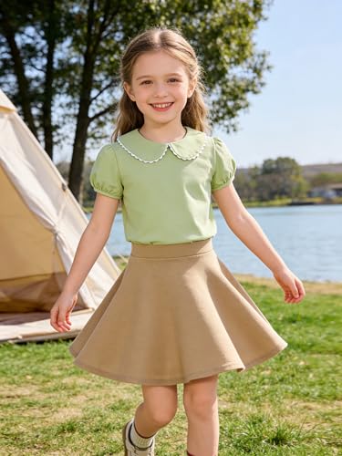 Image of 12M-14Y Toddler Baby Girls Peter Pan Collar Blouse Kids Girl Solid Color Puff Sleeve T-Shirts Casual Tee Tops
