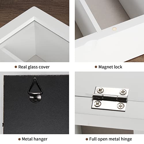 Image of TJ.MOREE Sunglasses Organizer Storage Wall Mounted: 13 x 15.6 inches Eyewear Display Case 6 Tier Rustic Wood Eyeglasses Holder Large Glasses Storage Box, White