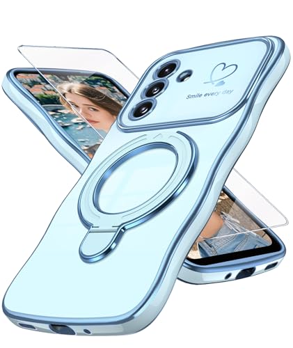 Yucenx Samsung Galaxy A17�p�P�[�X �X�N���[���v���e�N�^�[�t���A���킢���J�[���[�E�F�[�u�E�F�[�u�V�F�C�v ���u�n�[�g�p�^�[�� ���̎q�Ə����p�A���O�W���A���[�\�t�g���b�L�S�[���h�G�b�W �ϏՌ��ی�J�o�[ A17 5G�p - �u���[