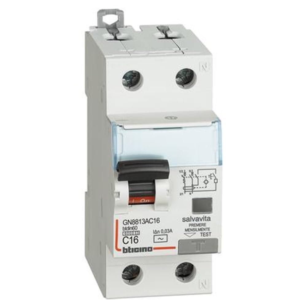 BTicino GN8813AC16 Interruttore Magnetotermico Differenziale BTDIN60 1P+N Tipo AC 16A