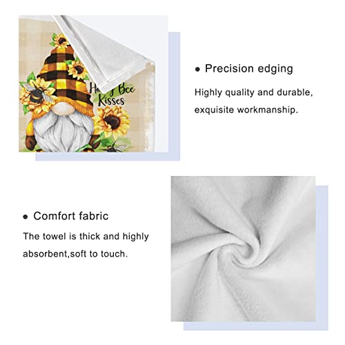 Pfrewn Gnome Sunflower Flowers Towels Set Of 3 Bee Plaid Spring Bathroom Towel Soft Absorbent Bath Hand Towels Washcloth Guest Towel Sets Bathroom Decorations #TOP3