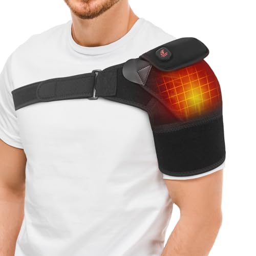 Telepepe Cordless Shoulder Heating Pad, Heated Shoulder Brace for Rotator Cuff Frozen, 3 Heat Levels, 3000mAh Rechargeable Battery, Shoulder Wrap for Pain Relief Deep Tissue for Men Women (Black)