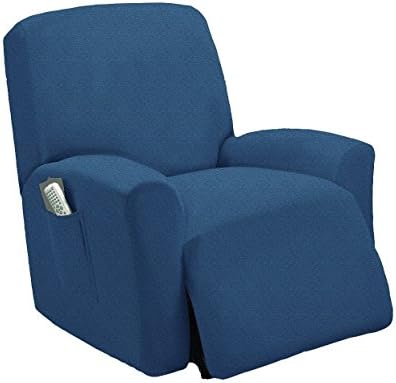 Stretch To Fit One Piece Lazy Boy Chair Recliner Slipcover, Stretch Fit Furniture Chair Recliner Cover With 3 Foam Pieces to Hid Extra Fabric, 4 ELASTIC STRAPS for Cover Stability (Blue)