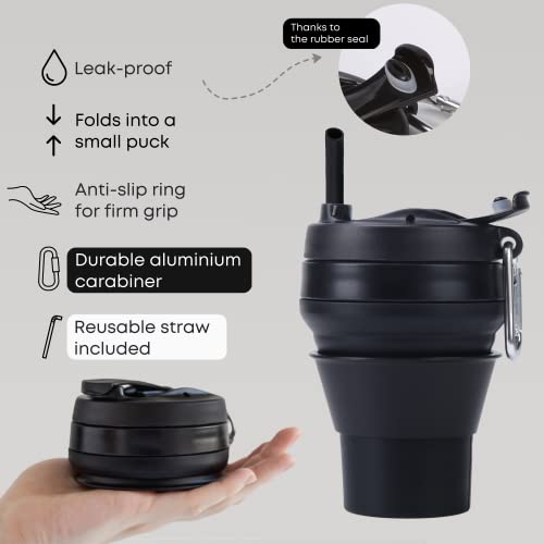 Travel Coffee Mug Spill Proof 16Oz/480Ml - Silicone Cups With Lids And Straws, Gifts For Him And Her, Collapsible Cup - Camping Accessories For Camping Cookware, Make Camping Utensil Set Better #TOP2