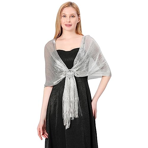 Sparkling Metallic Shawls And Wraps With Buckle Tassels Scarf Stole For Evening Party Dresses Wedding Bridal Prom2