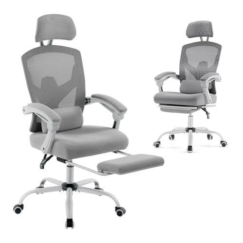 10 Best Ergonomic Chair under $100 for Comfort and Support 7 DUMOS Home Office Desk Chair with Footrest, High-Back Mesh Rolling Swivel Reclining Chairs with Wheels, Comfortable Headrest, Lumbar Support, Comfy Arms for Home, Office, Gaming, Student,Elegant Grey