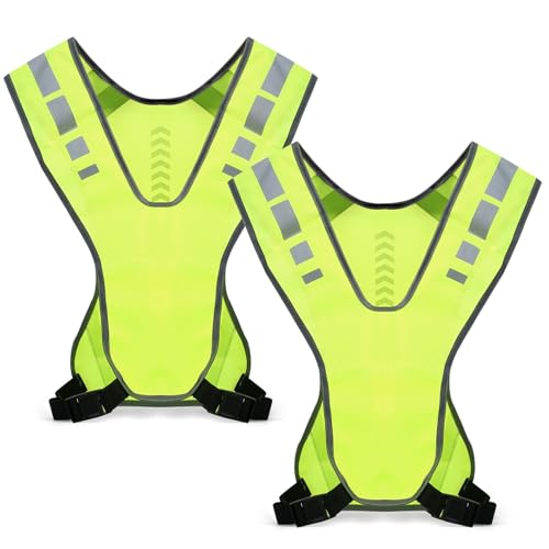 PXARMYYXGS 2 Pezzi Giubbotto Riflettente, Gilet Sicurezza Uomo Donna, Giubbotto Rifrangente per Bicicletta, Corsa, Jogging, Lavoro Stradale, Accessori visibilità Notturna con Tasche