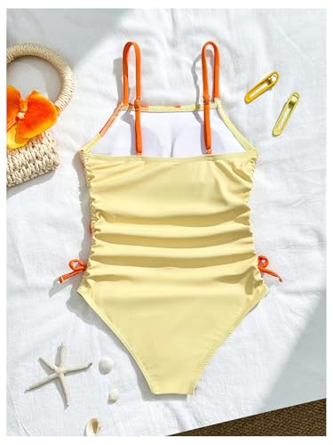 Floerns Girl's One Piece Swimsuit Flower Bow Side Ruched Beach Vacation Bathing Suit2