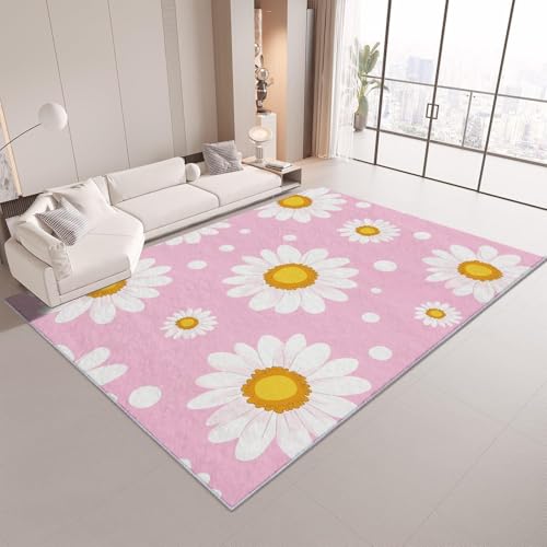 Tapis marguerites roses 120x140 cm lavable et antidérapant - 2