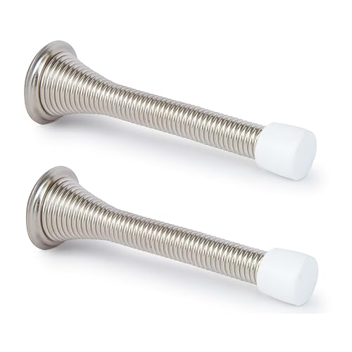 Mega Handles Satin Nickel Spring Door Stop (2-Pack) - Rubber Tip, 3.35 Inch