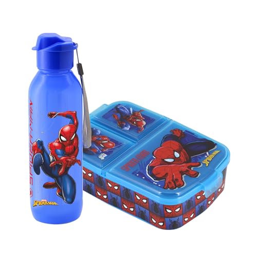 Image of SKi Homeware Trio 3 Compartment Bento Lunch /Snack Box + Sipper Bottle Combo |for Kids' School, Picnic, Sports | for Return Gifts or Party Favours- Spidrman