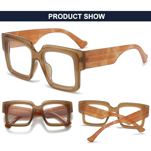 Image of Mirkcittle Eyeglasses Oversized Blue Light Glasses for Women Men Square Fashion Thick Glasses Non-Prescription Black Glasses