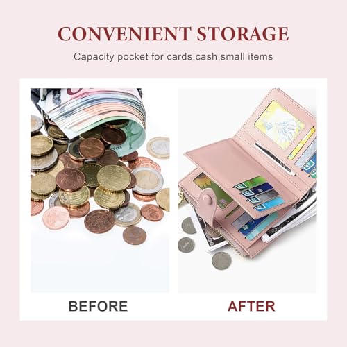 Multi-function Short Wallet For Women's, Leather RFID Blocking Bifold Zipper Pocket Wallet Card Case Purse (Gray)4