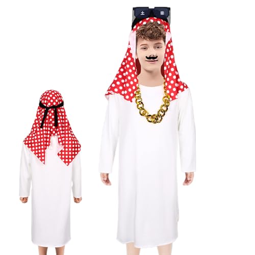 Disfraz árabe para hombre, disfraz de Sheik, disfraz de príncipe árabe, disfraz de cosplay de Oriente Medio, Sheikh, fiesta de Halloween, disfraz de cosplay para hombres sauditas