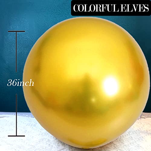 Image of Large Metallic Gold Balloons 36 Inches 4 Pack Giant Jumbo Big Round Chrome Balloon for Wedding Party Decorations
