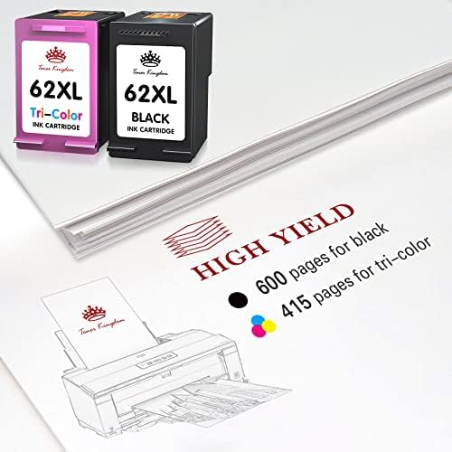 Toner Kingdom Remanufactured for 62 62 XL 62XL Ink Cartridges Twin Pack for ENVY 5540 5640 5544 5546 5644 7640 5542 5547 OfficeJet 200 250 5740 5742 5744 Printer(1 Black,1 Tri-color)