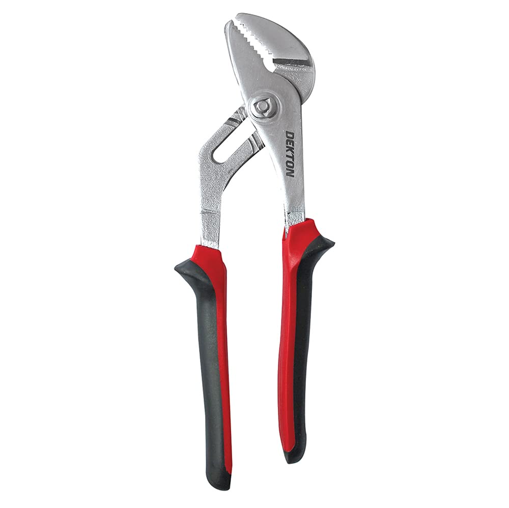 Dekton Black/Red 10" Water Pump Plier-Pro-Heat Treated Carbon Steel| Coated Anti-Slip Handles| Deep Grooves For Better Grip| Satin Head Finish| Adjustable Groove Joint Pliers For Plumbing, Gripping, Turning